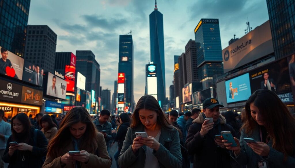 A bustling city skyline at dusk, with towering skyscrapers and neon-lit billboards. In the foreground, a group of people hurriedly making contactless payments on their smartphones, their faces illuminated by the glow of the screens. The scene conveys a sense of speed and efficiency, with the transaction process seamless and frictionless. The background is bathed in a warm, golden light, creating a mood of modernity and innovation. The composition is dynamic, with diagonal lines and intersecting elements guiding the viewer's eye across the image. The overall atmosphere reflects the benefits of adopting contactless payments - convenience, security, and a glimpse into the future of financial transactions.