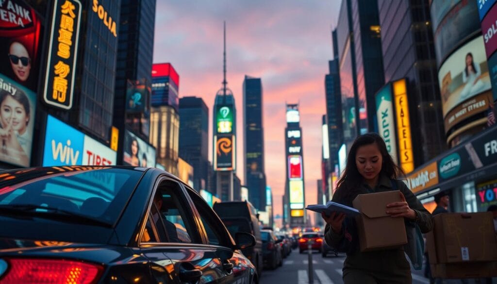 A bustling metropolis at dusk, neon signs and skyscrapers illuminate the urban landscape. In the foreground, a diverse array of gig economy opportunities unfold - a rideshare driver, a freelance graphic designer, a food delivery courier, and a virtual assistant, all seeking to capitalize on the flexible, high-earning potential of the gig economy. The scene conveys a sense of dynamism, innovation, and the promise of financial independence. Cinematic lighting and a wide-angle lens capture the scale and energy of this thriving gig economy ecosystem. A bustling metropolis at dusk, neon signs and skyscrapers illuminate the urban landscape. In the foreground, a diverse array of gig economy opportunities unfold - a rideshare driver, a freelance graphic designer, a food delivery courier, and a virtual assistant, all seeking to capitalize on the flexible, high-earning potential of the gig economy. The scene conveys a sense of dynamism, innovation, and the promise of financial independence. Cinematic lighting and a wide-angle lens capture the scale and energy of this thriving gig economy ecosystem.