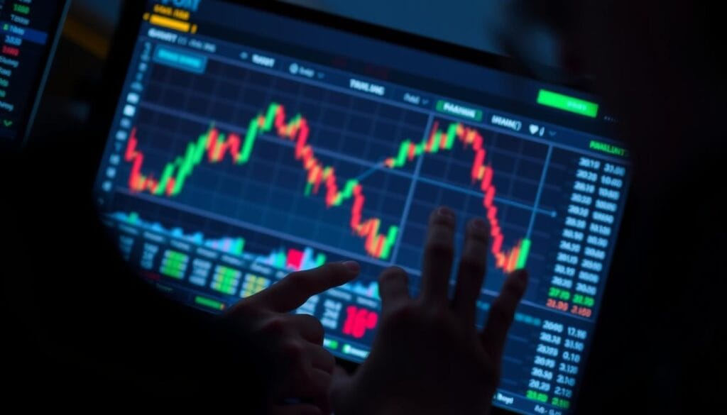 A close-up view of a trader's hands rapidly executing a series of trades on a digital trading platform. The screen displays a live chart of cryptocurrency price movements, with the trader's fingers deftly navigating the interface, capitalizing on the slightest fluctuations. The trading environment is dimly lit, creating a sense of intensity and focus, with the trader's face partially obscured in shadow. The composition emphasizes the speed and precision required for successful scalping, capturing the essence of profiting from micro-movements in the cryptocurrency market. A close-up view of a trader's hands rapidly executing a series of trades on a digital trading platform. The screen displays a live chart of cryptocurrency price movements, with the trader's fingers deftly navigating the interface, capitalizing on the slightest fluctuations. The trading environment is dimly lit, creating a sense of intensity and focus, with the trader's face partially obscured in shadow. The composition emphasizes the speed and precision required for successful scalping, capturing the essence of profiting from micro-movements in the cryptocurrency market.