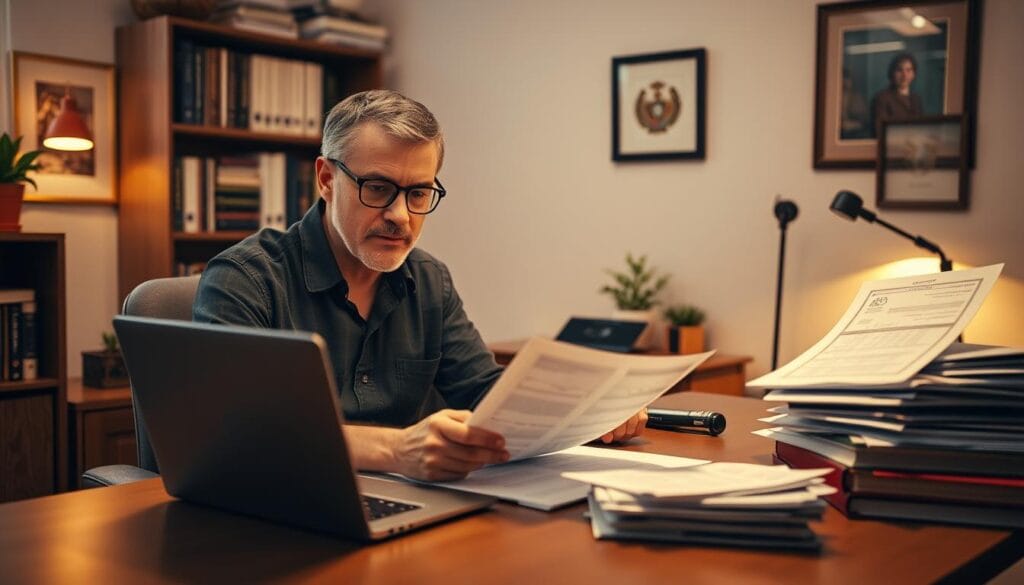 A cozy home office with a wooden desk, laptop, and stacks of tax documents. Warm, soft lighting casts a gentle glow, highlighting the thoughtful expression of a certified public accountant as they review financial statements and strategize ways to optimize their client's tax situation. In the background, a bookshelf filled with tax law references and a framed certificate of the CPA's credentials. The atmosphere conveys a sense of expertise, diligence, and a focus on providing top-notch tax planning services. A cozy home office with a wooden desk, laptop, and stacks of tax documents. Warm, soft lighting casts a gentle glow, highlighting the thoughtful expression of a certified public accountant as they review financial statements and strategize ways to optimize their client's tax situation. In the background, a bookshelf filled with tax law references and a framed certificate of the CPA's credentials. The atmosphere conveys a sense of expertise, diligence, and a focus on providing top-notch tax planning services.