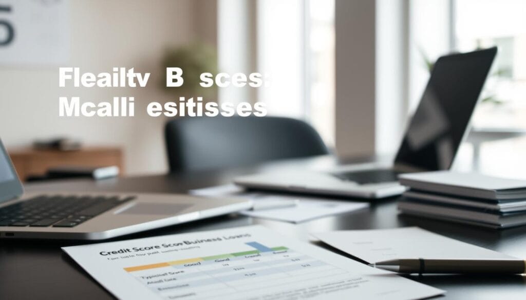 A crisp, well-lit image depicting the key credit score metrics and requirements for a small business loan. In the foreground, a financial chart showcases the typical credit score bands - excellent, good, fair, poor - and their corresponding qualification thresholds. The midground features a sleek, minimalist desk setup with a laptop, pen, and loan application documents. The background gently blurs into a professional office environment, suggesting the context of a small business owner researching loan options. The image conveys an informative, data-driven atmosphere with a sense of attainable financial goals for the prospective borrower. A crisp, well-lit image depicting the key credit score metrics and requirements for a small business loan. In the foreground, a financial chart showcases the typical credit score bands - excellent, good, fair, poor - and their corresponding qualification thresholds. The midground features a sleek, minimalist desk setup with a laptop, pen, and loan application documents. The background gently blurs into a professional office environment, suggesting the context of a small business owner researching loan options. The image conveys an informative, data-driven atmosphere with a sense of attainable financial goals for the prospective borrower.