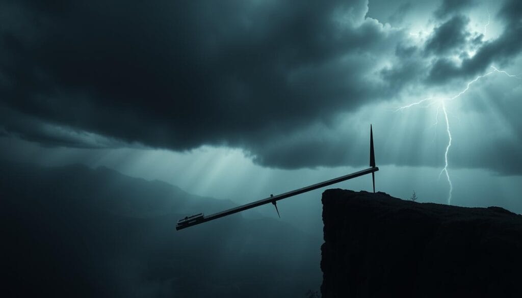 A dark, ominous landscape shrouded in a hazy, foreboding atmosphere. In the foreground, a precarious see-saw, its fulcrum a sharp spike, teetering on the edge of a precipice. The see-saw's two sides are unbalanced, one side hovering high, the other dipping dangerously low, symbolizing the risks and uncertainties of financial decisions. The background features a stormy sky, with heavy clouds and occasional flashes of lightning, adding to the sense of impending danger. The overall composition conveys the fragility and high-stakes nature of investing, particularly for beginners navigating the world of micro-investing platforms. A dark, ominous landscape shrouded in a hazy, foreboding atmosphere. In the foreground, a precarious see-saw, its fulcrum a sharp spike, teetering on the edge of a precipice. The see-saw's two sides are unbalanced, one side hovering high, the other dipping dangerously low, symbolizing the risks and uncertainties of financial decisions. The background features a stormy sky, with heavy clouds and occasional flashes of lightning, adding to the sense of impending danger. The overall composition conveys the fragility and high-stakes nature of investing, particularly for beginners navigating the world of micro-investing platforms.