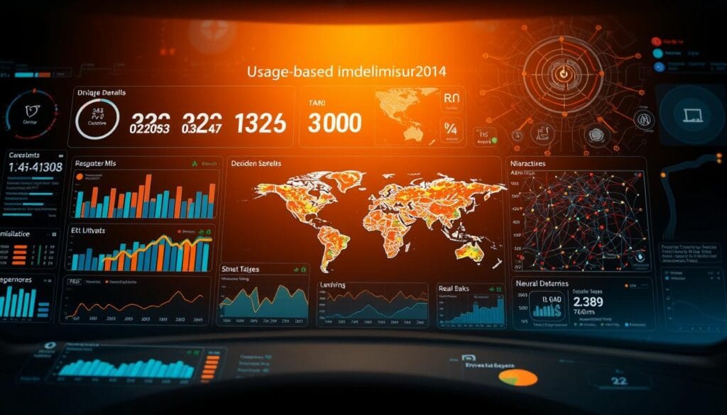 A detailed real-time dashboard displaying usage-based insurance data. In the foreground, a sleek, minimalist interface showcases a variety of metrics and analytics, from driving behavior patterns to accident detection and location-based risk assessments. The middle ground features a satellite map overlaid with heat maps and data visualizations, providing a comprehensive overview of the insured's driving activities. In the background, intricate data processing algorithms and neural networks work tirelessly, analyzing the constant stream of incoming telemetry data to deliver accurate, instantaneous insights. The scene is illuminated by a soft, warm lighting that creates a sense of transparency and technological sophistication, reflecting the cutting-edge nature of this usage-based insurance system. A detailed real-time dashboard displaying usage-based insurance data. In the foreground, a sleek, minimalist interface showcases a variety of metrics and analytics, from driving behavior patterns to accident detection and location-based risk assessments. The middle ground features a satellite map overlaid with heat maps and data visualizations, providing a comprehensive overview of the insured's driving activities. In the background, intricate data processing algorithms and neural networks work tirelessly, analyzing the constant stream of incoming telemetry data to deliver accurate, instantaneous insights. The scene is illuminated by a soft, warm lighting that creates a sense of transparency and technological sophistication, reflecting the cutting-edge nature of this usage-based insurance system.