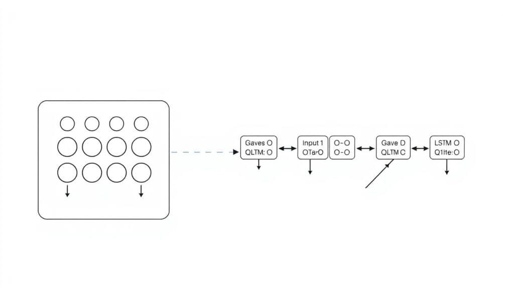 A detailed schematic diagram of a long short-term memory (LSTM) neural network architecture. The foreground depicts the LSTM cell structure, with clearly labeled gates, inputs, and outputs. The middle ground shows the interconnected LSTM units forming a recurrent network, with arrows indicating the flow of information. The background features a minimalist, technical illustration style with a muted color palette, emphasizing the mathematical and computational nature of the subject. Crisp, clean lines, and evenly distributed elements create a balanced, professional visual representation suitable for an article on machine learning algorithms for financial forecasting.
