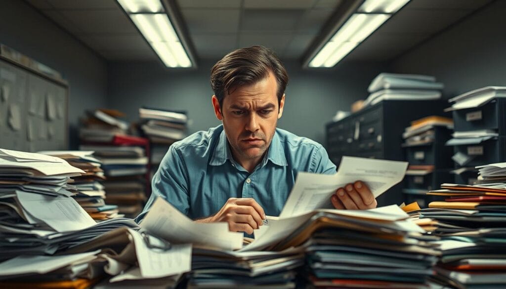 A frustrated office worker surrounded by a disorganized mess of receipts, files, and spreadsheets, their expression displaying the strain of manually tracking expenses. The scene is captured under harsh fluorescent lighting, casting harsh shadows and creating a sense of monotony and tedium. In the background, a cluttered desk and bulging filing cabinets hint at the overwhelming scale of the task at hand. The overall atmosphere conveys the high cost, both in time and mental energy, of relying on manual expense tracking processes. A frustrated office worker surrounded by a disorganized mess of receipts, files, and spreadsheets, their expression displaying the strain of manually tracking expenses. The scene is captured under harsh fluorescent lighting, casting harsh shadows and creating a sense of monotony and tedium. In the background, a cluttered desk and bulging filing cabinets hint at the overwhelming scale of the task at hand. The overall atmosphere conveys the high cost, both in time and mental energy, of relying on manual expense tracking processes.