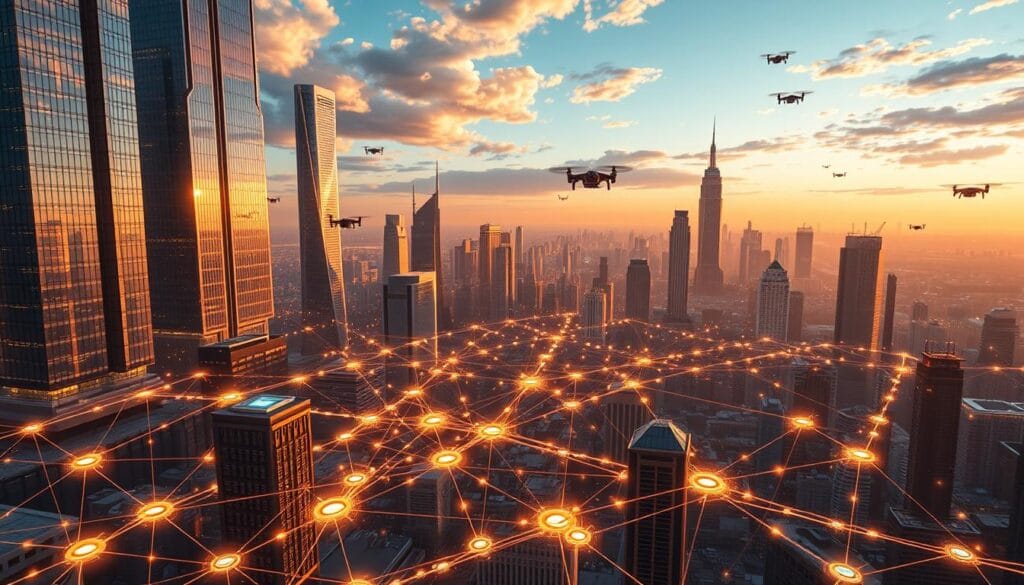 A futuristic cityscape with towering skyscrapers and gleaming glass facades, bathed in a warm, golden light. In the foreground, a sprawling network of digital ledgers and blockchain nodes, their intricate connections glowing with coded energy. Holographic interfaces flicker and dance, showcasing the seamless flow of cryptocurrencies and decentralized transactions. In the background, a vibrant skyline, with flying vehicles and drones weaving through the air, symbolizing the rapidly evolving technological landscape. An atmosphere of innovation, progress, and the boundless potential of blockchain technology to shape the future of finance and beyond. A futuristic cityscape with towering skyscrapers and gleaming glass facades, bathed in a warm, golden light. In the foreground, a sprawling network of digital ledgers and blockchain nodes, their intricate connections glowing with coded energy. Holographic interfaces flicker and dance, showcasing the seamless flow of cryptocurrencies and decentralized transactions. In the background, a vibrant skyline, with flying vehicles and drones weaving through the air, symbolizing the rapidly evolving technological landscape. An atmosphere of innovation, progress, and the boundless potential of blockchain technology to shape the future of finance and beyond.