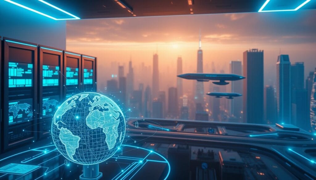 A futuristic, three-dimensional scene depicting blockchain-powered remittance solutions. In the foreground, a holographic globe pulsing with digital transactions, surrounded by sleek, minimalist interfaces for cross-border money transfers. In the middle ground, towering data servers and blockchain nodes bathed in cool, blue lighting, representing the secure, decentralized infrastructure. In the background, a cityscape of skyscrapers and hovering transport, symbolizing the global reach and seamless integration of this blockchain technology. The overall mood is one of innovation, efficiency, and financial empowerment, capturing the transformative potential of blockchain for financial inclusion. A futuristic, three-dimensional scene depicting blockchain-powered remittance solutions. In the foreground, a holographic globe pulsing with digital transactions, surrounded by sleek, minimalist interfaces for cross-border money transfers. In the middle ground, towering data servers and blockchain nodes bathed in cool, blue lighting, representing the secure, decentralized infrastructure. In the background, a cityscape of skyscrapers and hovering transport, symbolizing the global reach and seamless integration of this blockchain technology. The overall mood is one of innovation, efficiency, and financial empowerment, capturing the transformative potential of blockchain for financial inclusion.