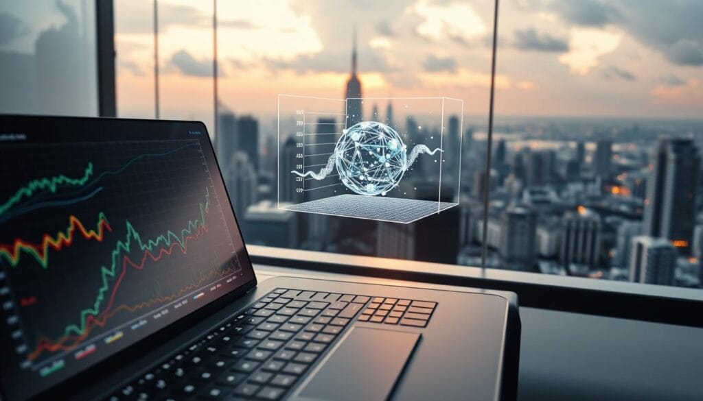 A high-contrast, cinematic image of a portfolio optimization process using quantum computing. In the foreground, a sleek, minimalist dashboard displays a series of colorful charts and graphs, their lines and shapes reflecting the intricacies of portfolio optimization algorithms. In the middle ground, a holographic display projects a 3D visualization of an asset allocation model, its particles and waves pulsing with the rhythms of quantum-inspired calculations. In the background, a futuristic cityscape stretches out, hinting at the global scale and interconnectedness of modern finance. Dramatic lighting casts dramatic shadows, creating a sense of depth and mystery, while the overall composition conveys a mood of precision, innovation, and strategic decision-making. A high-contrast, cinematic image of a portfolio optimization process using quantum computing. In the foreground, a sleek, minimalist dashboard displays a series of colorful charts and graphs, their lines and shapes reflecting the intricacies of portfolio optimization algorithms. In the middle ground, a holographic display projects a 3D visualization of an asset allocation model, its particles and waves pulsing with the rhythms of quantum-inspired calculations. In the background, a futuristic cityscape stretches out, hinting at the global scale and interconnectedness of modern finance. Dramatic lighting casts dramatic shadows, creating a sense of depth and mystery, while the overall composition conveys a mood of precision, innovation, and strategic decision-making.