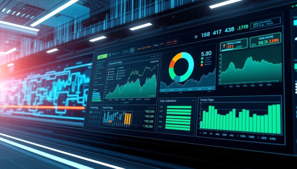 A high-speed financial transaction dashboard with real-time data displays, dynamic charts, and intuitive interfaces. Set against a sleek, futuristic backdrop of holographic projections, cascading digital streams, and a vibrant color palette of blues and greens. The scene is bathed in a soft, diffused lighting that accentuates the smooth, minimalist design elements. The overall atmosphere conveys a sense of efficiency, transparency, and the speed at which claims can be processed and payouts delivered through a cutting-edge parametric insurance platform.