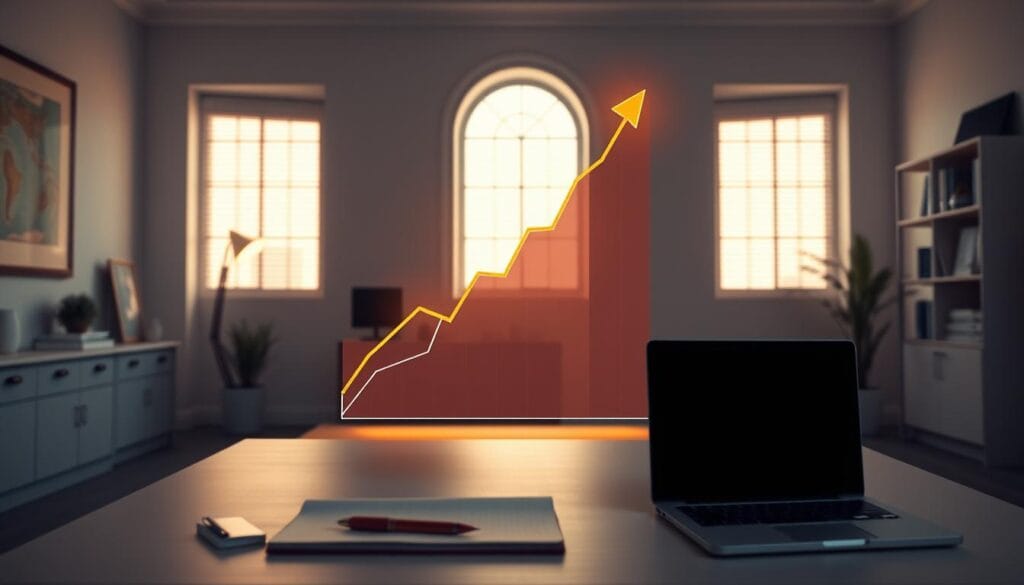 A meticulously crafted business graph illuminated by warm, natural lighting, floating amidst a minimalist, serene office setting. The graph's upward trajectory symbolizes the tangible benefits of tracking financial progress, conveying a sense of accomplishment and growth. The clean, modern decor and muted color palette create a professional, aspirational atmosphere, emphasizing the importance of utilizing goal-setting tools for financial success. Subtle details, such as a pen, notebook, and laptop, suggest the tools and resources necessary to monitor and achieve one's financial objectives. The composition strikes a balance between the analytical data visualization and the tranquil, motivational environment, reflecting the synergy between financial goal-setting and personal well-being. A meticulously crafted business graph illuminated by warm, natural lighting, floating amidst a minimalist, serene office setting. The graph's upward trajectory symbolizes the tangible benefits of tracking financial progress, conveying a sense of accomplishment and growth. The clean, modern decor and muted color palette create a professional, aspirational atmosphere, emphasizing the importance of utilizing goal-setting tools for financial success. Subtle details, such as a pen, notebook, and laptop, suggest the tools and resources necessary to monitor and achieve one's financial objectives. The composition strikes a balance between the analytical data visualization and the tranquil, motivational environment, reflecting the synergy between financial goal-setting and personal well-being.