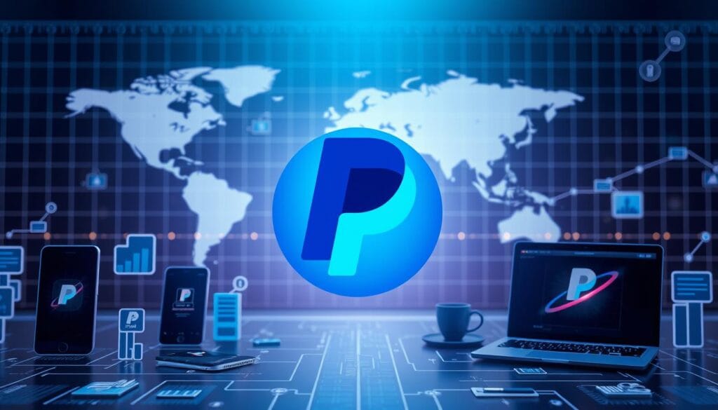 A modern, sleek digital payments interface showcasing the PayPal logo prominently in the center. The foreground features intuitive icons, buttons, and sliders for seamless transactions. The middle ground depicts various devices like smartphones, tablets, and laptops connected to the PayPal network, highlighting its cross-platform compatibility. The background has a subtle grid-like pattern representing the secure infrastructure and global reach of the PayPal system. The overall atmosphere conveys trust, efficiency, and innovation in the world of digital finance. A modern, sleek digital payments interface showcasing the PayPal logo prominently in the center. The foreground features intuitive icons, buttons, and sliders for seamless transactions. The middle ground depicts various devices like smartphones, tablets, and laptops connected to the PayPal network, highlighting its cross-platform compatibility. The background has a subtle grid-like pattern representing the secure infrastructure and global reach of the PayPal system. The overall atmosphere conveys trust, efficiency, and innovation in the world of digital finance.