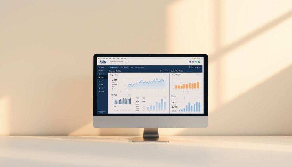 A modern, streamlined tax software suite for freelance professionals, showcased in a minimalist, clean-lined design against a soft, muted backdrop. The foreground features the software's intuitive user interface with clearly labeled tools and options, inviting the viewer to easily navigate its features. The middle ground displays financial graphs and charts, visually representing the software's comprehensive tax-planning capabilities. The background subtly hints at the software's secure, cloud-based infrastructure, conveying a sense of trust and reliability. Warm, natural lighting enhances the overall aesthetic, creating a welcoming and approachable impression for the ideal freelance tax management solution. A modern, streamlined tax software suite for freelance professionals, showcased in a minimalist, clean-lined design against a soft, muted backdrop. The foreground features the software's intuitive user interface with clearly labeled tools and options, inviting the viewer to easily navigate its features. The middle ground displays financial graphs and charts, visually representing the software's comprehensive tax-planning capabilities. The background subtly hints at the software's secure, cloud-based infrastructure, conveying a sense of trust and reliability. Warm, natural lighting enhances the overall aesthetic, creating a welcoming and approachable impression for the ideal freelance tax management solution.