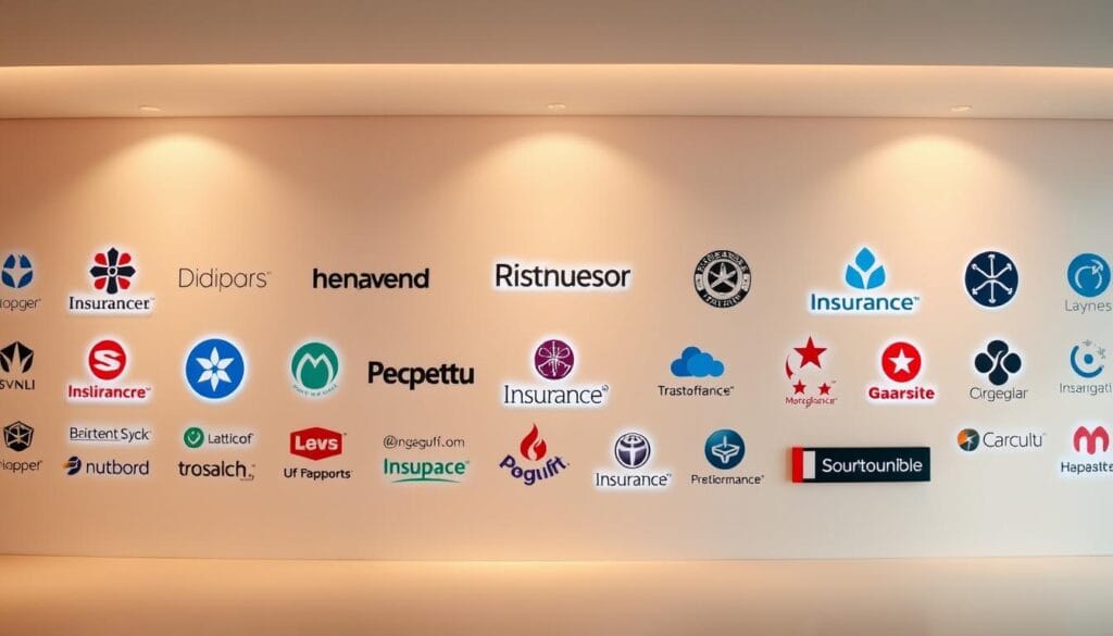 A panoramic view of prominent insurance company logos arranged in a grid, bathed in a warm, professional lighting. The logos stand out against a clean, minimalist background, exuding an aura of reliability and industry leadership. The composition is balanced, with each logo positioned to create a harmonious and visually appealing layout. The overall mood is one of authority, trustworthiness, and digital innovation, reflecting the prominence of these top insurance providers in the modern digital landscape. A panoramic view of prominent insurance company logos arranged in a grid, bathed in a warm, professional lighting. The logos stand out against a clean, minimalist background, exuding an aura of reliability and industry leadership. The composition is balanced, with each logo positioned to create a harmonious and visually appealing layout. The overall mood is one of authority, trustworthiness, and digital innovation, reflecting the prominence of these top insurance providers in the modern digital landscape.