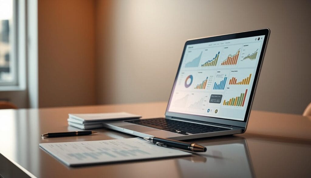 A professional analysis of income strategies is meticulously displayed on a sleek, minimalist desktop. Warm, directional lighting casts a soft glow, highlighting the clean lines and elegant aesthetics. In the foreground, a laptop screen showcases various charts, graphs, and data visualizations, providing a comprehensive overview of different earning models. The middle ground features a few carefully arranged documents, papers, and a pen, creating a sense of thoughtful deliberation. The background is subtly blurred, maintaining focus on the analytical tools and resources at hand. The overall atmosphere exudes a sense of productivity, insight, and financial empowerment, setting the stage for understanding the $500 per day online goal. A professional analysis of income strategies is meticulously displayed on a sleek, minimalist desktop. Warm, directional lighting casts a soft glow, highlighting the clean lines and elegant aesthetics. In the foreground, a laptop screen showcases various charts, graphs, and data visualizations, providing a comprehensive overview of different earning models. The middle ground features a few carefully arranged documents, papers, and a pen, creating a sense of thoughtful deliberation. The background is subtly blurred, maintaining focus on the analytical tools and resources at hand. The overall atmosphere exudes a sense of productivity, insight, and financial empowerment, setting the stage for understanding the $500 per day online goal.