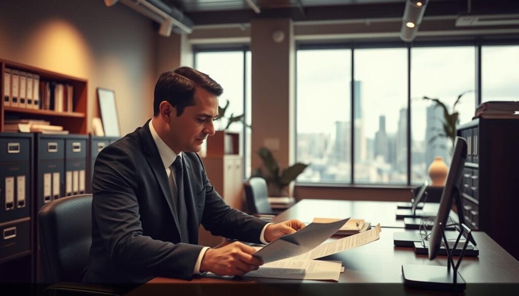 A professional tax accountant's office with a warm, inviting atmosphere. The foreground depicts a CPA in a tailored suit, leaning over a desk and reviewing tax documents with a client. Soft, indirect lighting illuminates the scene, creating a sense of trust and expertise. In the middle ground, filing cabinets and bookshelves line the walls, hinting at the wealth of knowledge and resources available. The background showcases large windows, offering a glimpse of a bustling cityscape, conveying the CPA's deep understanding of the complex financial landscape. The overall mood is one of competence, reliability, and a commitment to providing personalized, high-quality tax assistance. A professional tax accountant's office with a warm, inviting atmosphere. The foreground depicts a CPA in a tailored suit, leaning over a desk and reviewing tax documents with a client. Soft, indirect lighting illuminates the scene, creating a sense of trust and expertise. In the middle ground, filing cabinets and bookshelves line the walls, hinting at the wealth of knowledge and resources available. The background showcases large windows, offering a glimpse of a bustling cityscape, conveying the CPA's deep understanding of the complex financial landscape. The overall mood is one of competence, reliability, and a commitment to providing personalized, high-quality tax assistance.