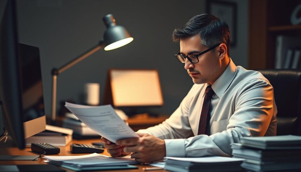 A professional tax preparer sits at a desk, diligently reviewing financial documents under the warm glow of a desk lamp. The office is neat and organized, with a computer, calculator, and stacks of tax forms neatly arranged. The preparer wears a collared shirt and tie, conveying a sense of expertise and professionalism. The lighting is soft and indirect, casting subtle shadows that add depth and dimension to the scene. The background is blurred, keeping the focus on the preparer and their important work. An aura of concentration and attention to detail permeates the image, reflecting the specialized skills and expertise required to provide top-quality CPA services. A professional tax preparer sits at a desk, diligently reviewing financial documents under the warm glow of a desk lamp. The office is neat and organized, with a computer, calculator, and stacks of tax forms neatly arranged. The preparer wears a collared shirt and tie, conveying a sense of expertise and professionalism. The lighting is soft and indirect, casting subtle shadows that add depth and dimension to the scene. The background is blurred, keeping the focus on the preparer and their important work. An aura of concentration and attention to detail permeates the image, reflecting the specialized skills and expertise required to provide top-quality CPA services.