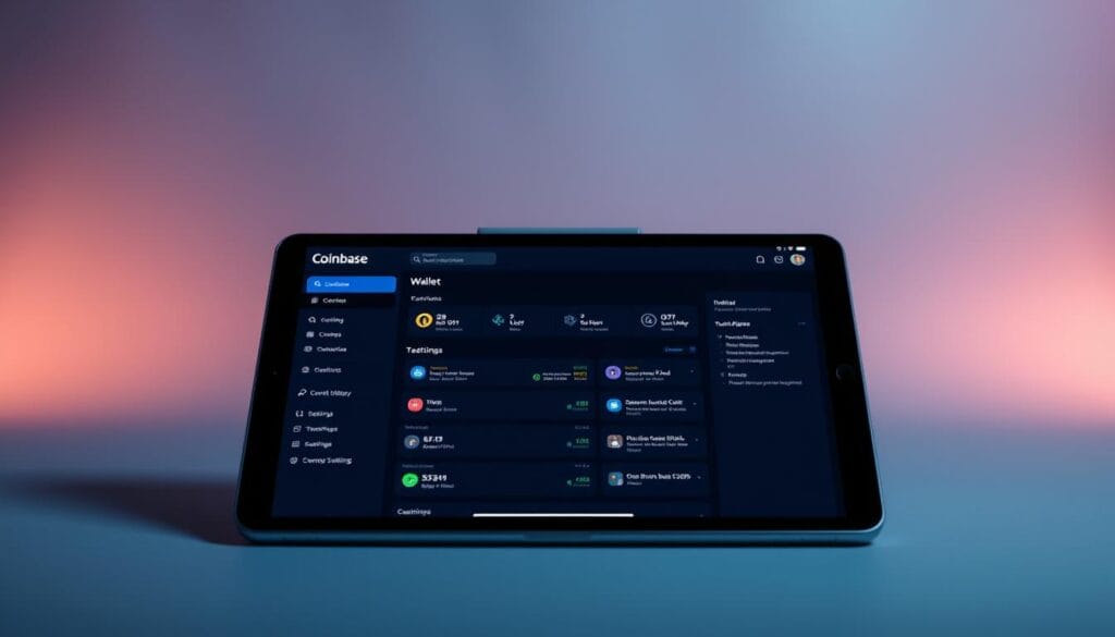 A sleek and modern Coinbase Wallet interface displayed on a metallic-framed tablet device, set against a minimalist background of soft gradients in shades of blue and gray. The wallet's clean and intuitive layout showcases user-friendly features like asset management, transaction history, and security settings. Warm, indirect lighting casts a professional, trustworthy ambiance, conveying the wallet's reliability and ease of use for cryptocurrency beginners. The composition emphasizes the wallet's elegant design and accessible functionality, inviting the viewer to explore the benefits of this leading digital asset management platform. A sleek and modern Coinbase Wallet interface displayed on a metallic-framed tablet device, set against a minimalist background of soft gradients in shades of blue and gray. The wallet's clean and intuitive layout showcases user-friendly features like asset management, transaction history, and security settings. Warm, indirect lighting casts a professional, trustworthy ambiance, conveying the wallet's reliability and ease of use for cryptocurrency beginners. The composition emphasizes the wallet's elegant design and accessible functionality, inviting the viewer to explore the benefits of this leading digital asset management platform.