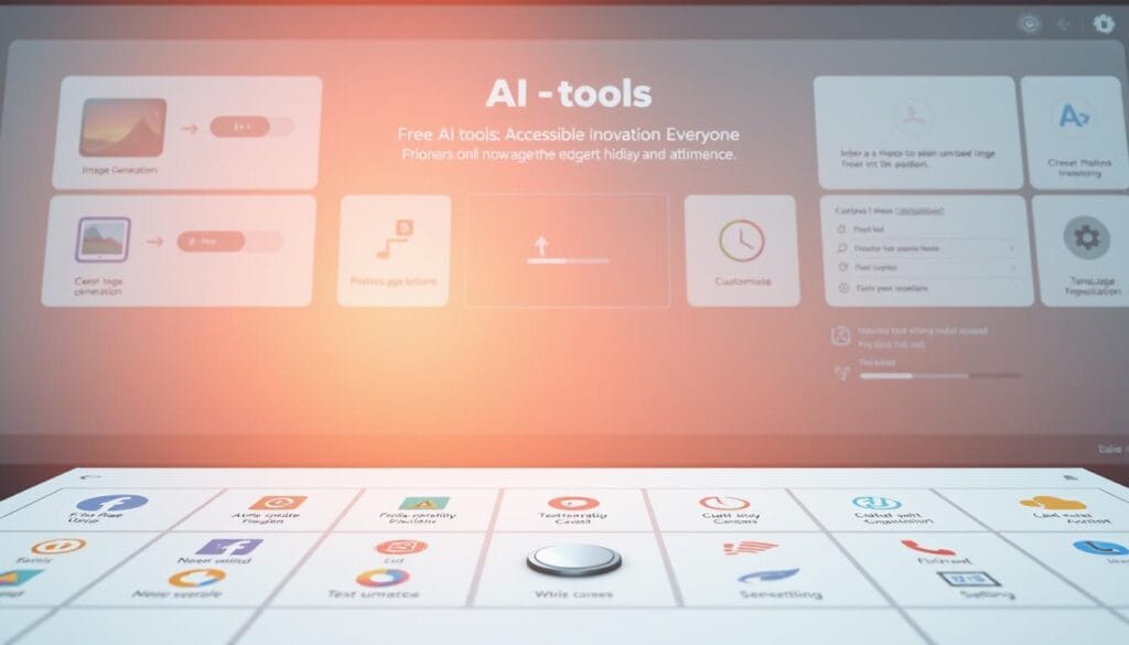 A sleek, minimalist interface showcasing an array of intuitive AI tools, bathed in a warm, diffused light. The foreground features a clean grid layout with colorful, modular icons representing various AI capabilities like image generation, text summarization, and language translation. In the middle ground, a subtle depth-of-field effect highlights the streamlined controls and customizable settings, inviting the user to explore and harness the power of these cutting-edge AI technologies. The background subtly fades into a calming, gradient-based palette, creating a sense of effortless sophistication and accessibility, perfect for illustrating the section "Free AI Tools: Accessible Innovation for Everyone".