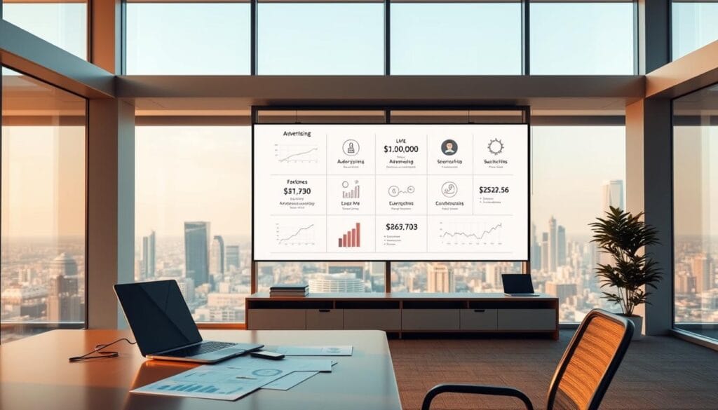A sleek, modern office space with floor-to-ceiling windows, showcasing a variety of monetization strategies for AI-generated videos. In the foreground, a desk displays a laptop, smartphone, and financial reports, hinting at the analytical side of video monetization. In the middle ground, a large wall-mounted display presents different revenue streams, such as advertising, sponsorships, and subscription models. The background features a cityscape, suggesting the global reach and potential of this emerging industry. Warm, natural lighting and a minimalist, sophisticated design convey the professionalism and potential of AI-powered video monetization. A sleek, modern office space with floor-to-ceiling windows, showcasing a variety of monetization strategies for AI-generated videos. In the foreground, a desk displays a laptop, smartphone, and financial reports, hinting at the analytical side of video monetization. In the middle ground, a large wall-mounted display presents different revenue streams, such as advertising, sponsorships, and subscription models. The background features a cityscape, suggesting the global reach and potential of this emerging industry. Warm, natural lighting and a minimalist, sophisticated design convey the professionalism and potential of AI-powered video monetization.