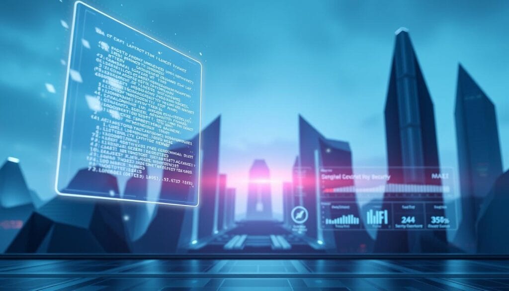 A sophisticated, detailed illustration of smart contract security for DeFi lending platforms. In the foreground, a holographic smart contract hovers, its code shimmering with intricate mathematical formulas. In the middle ground, a sleek, futuristic DeFi platform interface displays real-time security metrics and compliance indicators. The background depicts a serene, minimalist landscape of towering, angular buildings, suggesting a secure, highly advanced technological environment. The lighting is cool and subdued, with hints of blue and purple hues, conveying a sense of technological elegance and reliability. The overall composition emphasizes the importance of robust, cutting-edge security measures in the evolving DeFi ecosystem. A sophisticated, detailed illustration of smart contract security for DeFi lending platforms. In the foreground, a holographic smart contract hovers, its code shimmering with intricate mathematical formulas. In the middle ground, a sleek, futuristic DeFi platform interface displays real-time security metrics and compliance indicators. The background depicts a serene, minimalist landscape of towering, angular buildings, suggesting a secure, highly advanced technological environment. The lighting is cool and subdued, with hints of blue and purple hues, conveying a sense of technological elegance and reliability. The overall composition emphasizes the importance of robust, cutting-edge security measures in the evolving DeFi ecosystem.