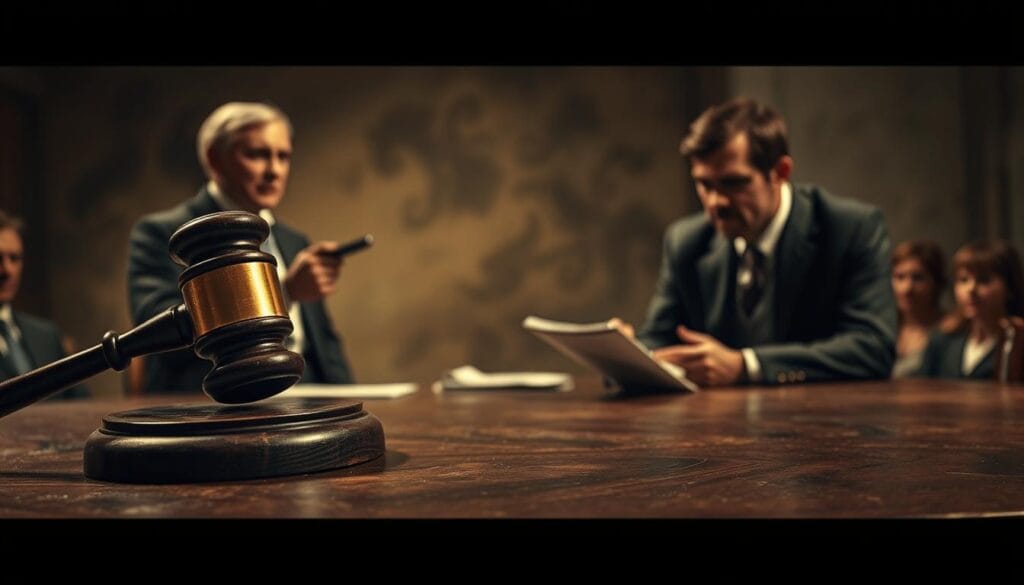 A striking scene of a courtroom drama, bathed in a somber, sepia-toned light. In the foreground, a judge's gavel rests on a weathered wooden table, symbolizing the gravity of the legal proceedings. In the middle ground, two figures engaged in heated debate - a stern-faced lawyer presenting evidence, and a contemplative AI expert, their expressions conveying the complex ethical and technological issues at hand. The background is hazy, with the blurred silhouettes of an audience, suggesting the far-reaching implications of this pivotal case. The overall atmosphere evokes a sense of uncertainty and high stakes, setting the stage for a landmark decision that could shape the future of AI-generated art. A striking scene of a courtroom drama, bathed in a somber, sepia-toned light. In the foreground, a judge's gavel rests on a weathered wooden table, symbolizing the gravity of the legal proceedings. In the middle ground, two figures engaged in heated debate - a stern-faced lawyer presenting evidence, and a contemplative AI expert, their expressions conveying the complex ethical and technological issues at hand. The background is hazy, with the blurred silhouettes of an audience, suggesting the far-reaching implications of this pivotal case. The overall atmosphere evokes a sense of uncertainty and high stakes, setting the stage for a landmark decision that could shape the future of AI-generated art.
