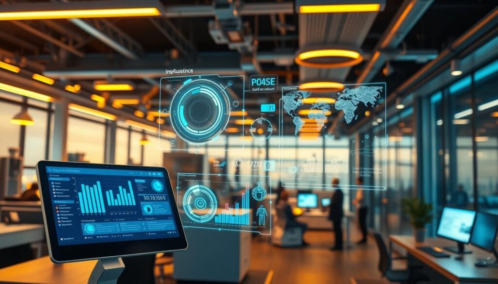 A vibrant, futuristic scene depicting the integration of artificial intelligence within the insurance industry. In the foreground, a sleek and intuitive user interface showcases personalized insurance recommendations, risk analysis, and policy management tools. In the middle ground, data visualization holograms illuminate complex actuarial models and predictive analytics, guiding underwriters and claims adjusters. The background reveals a bustling insurance headquarters, with intelligent automation systems optimizing workflows and enhancing customer service. Warm, vivid lighting and a color palette of blues, grays, and metallic accents convey a sense of technological sophistication and innovation transforming the core functions of the insurance industry. A vibrant, futuristic scene depicting the integration of artificial intelligence within the insurance industry. In the foreground, a sleek and intuitive user interface showcases personalized insurance recommendations, risk analysis, and policy management tools. In the middle ground, data visualization holograms illuminate complex actuarial models and predictive analytics, guiding underwriters and claims adjusters. The background reveals a bustling insurance headquarters, with intelligent automation systems optimizing workflows and enhancing customer service. Warm, vivid lighting and a color palette of blues, grays, and metallic accents convey a sense of technological sophistication and innovation transforming the core functions of the insurance industry.