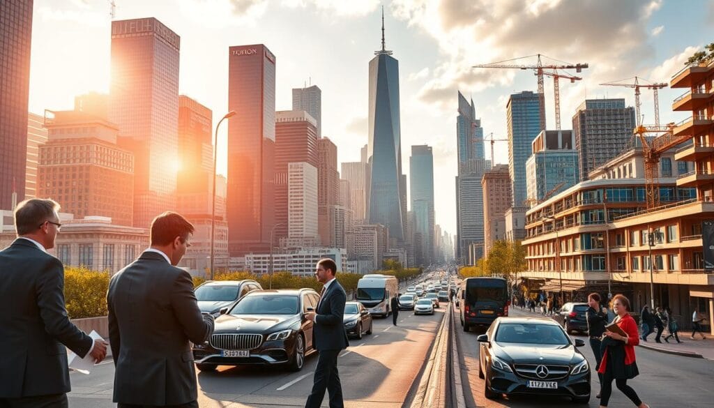 A vibrant skyline of a bustling financial district, towering skyscrapers reflecting the golden rays of the sun. In the foreground, a group of well-dressed individuals engaged in animated discussions, papers and tablets in hand, symbolizing the dynamic nature of wealth management. The middle ground showcases a bustling street, luxury vehicles lining the curb, and pedestrians hurrying to and fro, capturing the energy and activity of the wealthtech market. The background features a panoramic view of the city, with cranes and construction sites hinting at the continuous growth and evolution of the industry. The overall scene conveys a sense of prosperity, innovation, and the ever-changing landscape of the wealth management landscape. A vibrant skyline of a bustling financial district, towering skyscrapers reflecting the golden rays of the sun. In the foreground, a group of well-dressed individuals engaged in animated discussions, papers and tablets in hand, symbolizing the dynamic nature of wealth management. The middle ground showcases a bustling street, luxury vehicles lining the curb, and pedestrians hurrying to and fro, capturing the energy and activity of the wealthtech market. The background features a panoramic view of the city, with cranes and construction sites hinting at the continuous growth and evolution of the industry. The overall scene conveys a sense of prosperity, innovation, and the ever-changing landscape of the wealth management landscape.
