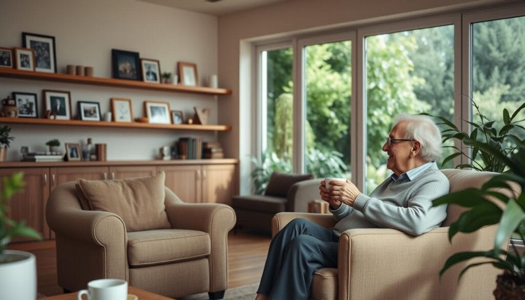 A warm, welcoming interior scene showcasing the benefits of a reverse mortgage. In the foreground, an elderly couple sits comfortably in plush armchairs, enjoying a cup of tea and each other's company. Mid-ground, shelves display family photos and mementos, conveying a sense of financial security and freedom. The background features large windows overlooking a lush, verdant garden, bathed in soft, natural lighting. The overall atmosphere is one of contentment, ease, and the ability to maintain an independent, fulfilling lifestyle in retirement. A warm, welcoming interior scene showcasing the benefits of a reverse mortgage. In the foreground, an elderly couple sits comfortably in plush armchairs, enjoying a cup of tea and each other's company. Mid-ground, shelves display family photos and mementos, conveying a sense of financial security and freedom. The background features large windows overlooking a lush, verdant garden, bathed in soft, natural lighting. The overall atmosphere is one of contentment, ease, and the ability to maintain an independent, fulfilling lifestyle in retirement.