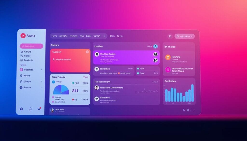 Generate an image of Asana's dashboard showcasing AI-driven task management features. Generate an image of Asana's dashboard showcasing AI-driven task management features.