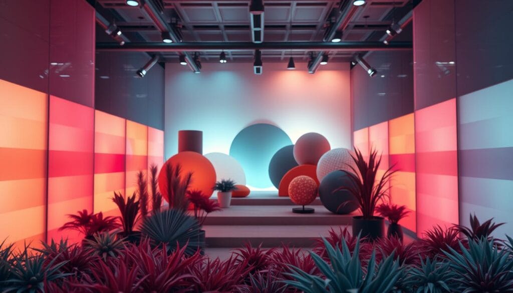 Trending color palettes and styles, showcasing a captivating visual display. In the foreground, a vibrant array of hues and patterns, expertly blended to create a harmonious and visually striking composition. The middle ground features a dynamic arrangement of geometric shapes, textures, and gradients, conveying a sense of modernity and innovation. In the background, a soft, ethereal glow illuminates the scene, lending an air of sophistication and elegance. The overall mood is one of inspiration, creativity, and the zeitgeist of contemporary design. Captured with a wide-angle lens and soft, diffused lighting, the image evokes a sense of wonder and curiosity, inviting the viewer to explore the ever-evolving world of aesthetic trends. Trending color palettes and styles, showcasing a captivating visual display. In the foreground, a vibrant array of hues and patterns, expertly blended to create a harmonious and visually striking composition. The middle ground features a dynamic arrangement of geometric shapes, textures, and gradients, conveying a sense of modernity and innovation. In the background, a soft, ethereal glow illuminates the scene, lending an air of sophistication and elegance. The overall mood is one of inspiration, creativity, and the zeitgeist of contemporary design. Captured with a wide-angle lens and soft, diffused lighting, the image evokes a sense of wonder and curiosity, inviting the viewer to explore the ever-evolving world of aesthetic trends.