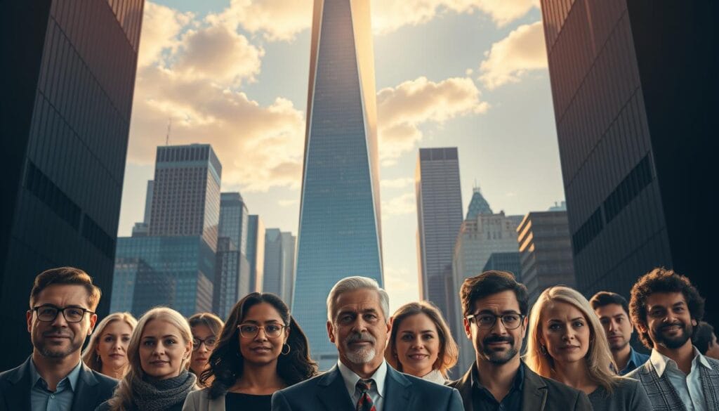 Vanguard S&P 500 ETF, a majestic financial tower rising against a backdrop of a vibrant cityscape. The sleek, modern facade reflects the dynamic growth of the index it tracks, with bold, angular lines conveying a sense of stability and forward momentum. Warm, golden lighting bathes the scene, imbuing the image with a feeling of prosperity and optimism. In the foreground, a group of diverse individuals, each with a confident, determined expression, symbolize the diverse range of investors who have entrusted their long-term growth to this trusted, low-cost index fund. The overall composition exudes a sense of authority, reliability, and the promise of sustainable wealth creation. Vanguard S&P 500 ETF, a majestic financial tower rising against a backdrop of a vibrant cityscape. The sleek, modern facade reflects the dynamic growth of the index it tracks, with bold, angular lines conveying a sense of stability and forward momentum. Warm, golden lighting bathes the scene, imbuing the image with a feeling of prosperity and optimism. In the foreground, a group of diverse individuals, each with a confident, determined expression, symbolize the diverse range of investors who have entrusted their long-term growth to this trusted, low-cost index fund. The overall composition exudes a sense of authority, reliability, and the promise of sustainable wealth creation.