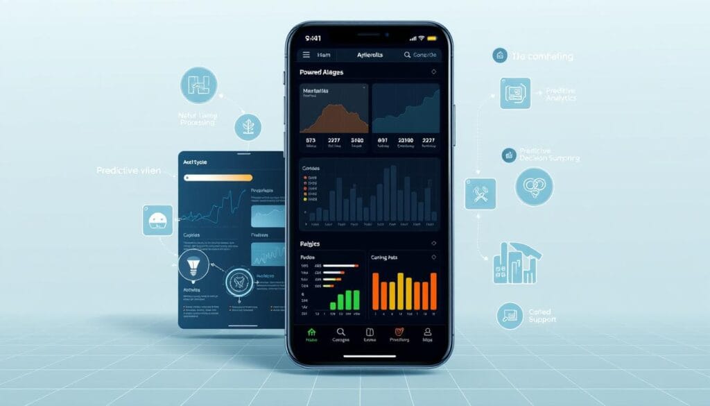 a detailed and realistic digital illustration of key features and capabilities of a powerful AI app, presented against a clean and minimalist background. the foreground showcases various AI-powered functionalities such as natural language processing, computer vision, predictive analytics, and decision support, with sleek icons and infographic elements. the middle ground features a clean user interface design with intuitive controls and visualizations, while the background has a subtle grid or wireframe pattern to convey the technological underpinnings. the overall mood is one of sophistication, innovation, and user-friendliness, with a focus on highlighting the cutting-edge capabilities of the AI app. a detailed and realistic digital illustration of key features and capabilities of a powerful AI app, presented against a clean and minimalist background. the foreground showcases various AI-powered functionalities such as natural language processing, computer vision, predictive analytics, and decision support, with sleek icons and infographic elements. the middle ground features a clean user interface design with intuitive controls and visualizations, while the background has a subtle grid or wireframe pattern to convey the technological underpinnings. the overall mood is one of sophistication, innovation, and user-friendliness, with a focus on highlighting the cutting-edge capabilities of the AI app.