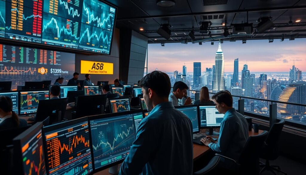 A bustling financial hub, illuminated by the warm glow of computer screens and the rhythmic pulse of transactions. In the foreground, a collage of digital financial data and charts, representing the ebb and flow of the markets. The middle ground features a team of analysts intently studying the data, their expressions a mix of concentration and determination. The background showcases a panoramic view of a futuristic city skyline, where towering skyscrapers and gleaming infrastructure symbolize the resilience and adaptability of the financial system. The scene is bathed in a soft, diffused light, conveying a sense of stability and control amidst the ever-changing landscape of finance. A bustling financial hub, illuminated by the warm glow of computer screens and the rhythmic pulse of transactions. In the foreground, a collage of digital financial data and charts, representing the ebb and flow of the markets. The middle ground features a team of analysts intently studying the data, their expressions a mix of concentration and determination. The background showcases a panoramic view of a futuristic city skyline, where towering skyscrapers and gleaming infrastructure symbolize the resilience and adaptability of the financial system. The scene is bathed in a soft, diffused light, conveying a sense of stability and control amidst the ever-changing landscape of finance.
