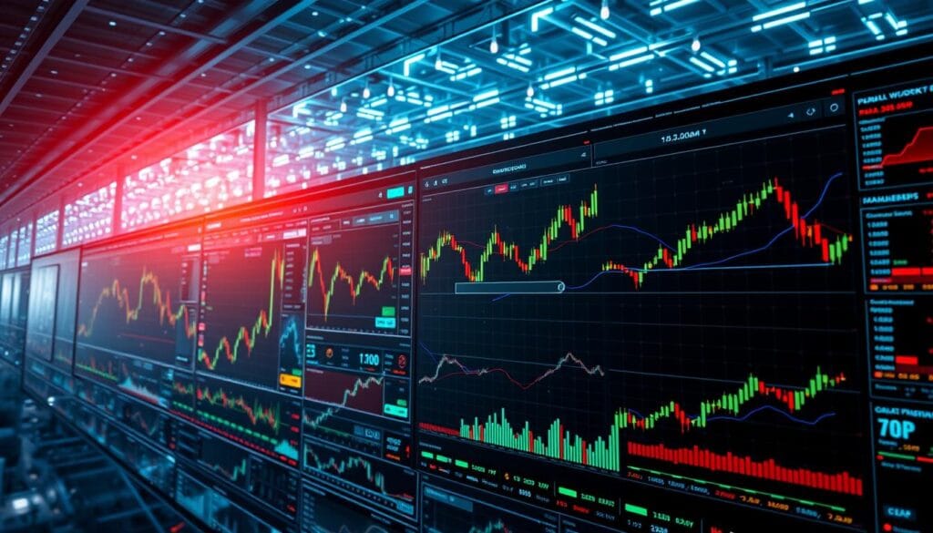 A bustling grid of digital currency trading charts, graphs, and analytics displays, bathed in a cool, futuristic glow. In the foreground, a series of interconnected trading strategies unfold, with candlestick patterns, moving averages, and other technical indicators guiding the flow of digital assets. The middle ground showcases a sleek, minimalist portfolio management dashboard, with portfolio diversification, risk management, and automated trading algorithms at the forefront. In the background, a vast network of decentralized finance protocols and blockchain infrastructure supports the entire system, creating a sense of technological sophistication and financial innovation. The overall atmosphere is one of precision, control, and the seamless integration of human and artificial intelligence in the pursuit of profitable cryptocurrency trading.