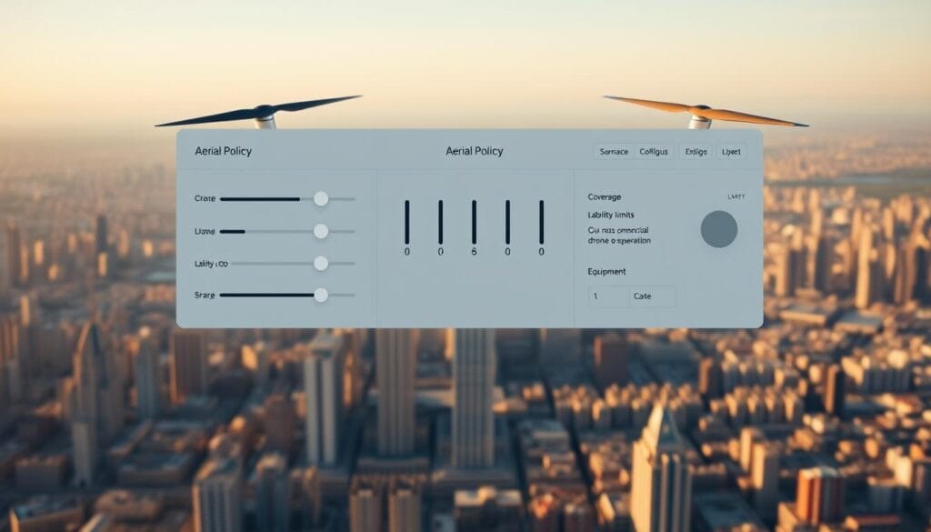 A customizable aerial policy dashboard hovers above a sprawling city skyline, bathed in warm afternoon light. The dashboard features sleek, adjustable sliders and toggles that allow the user to fine-tune various coverage options for their commercial drone operations, from liability limits to equipment protection. The dashboard's sleek, minimalist design and intuitive controls convey a sense of control and empowerment, while the cityscape backdrop suggests the breadth of potential applications for these tailored insurance solutions. The image evokes a balance of technological sophistication and real-world practicality, reflecting the needs of modern commercial drone pilots. A customizable aerial policy dashboard hovers above a sprawling city skyline, bathed in warm afternoon light. The dashboard features sleek, adjustable sliders and toggles that allow the user to fine-tune various coverage options for their commercial drone operations, from liability limits to equipment protection. The dashboard's sleek, minimalist design and intuitive controls convey a sense of control and empowerment, while the cityscape backdrop suggests the breadth of potential applications for these tailored insurance solutions. The image evokes a balance of technological sophistication and real-world practicality, reflecting the needs of modern commercial drone pilots.