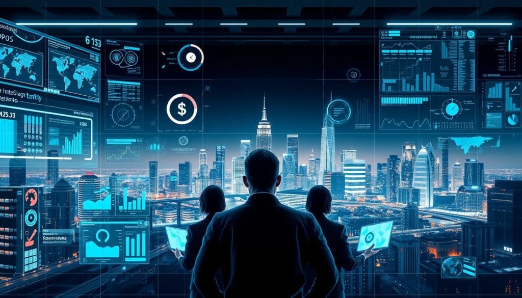 A dynamic grid of futuristic regulatory technology updates, depicted against a sleek, minimalist backdrop. The foreground features holographic interfaces, digital dashboards, and AI-powered analytics tools, all working in concert to navigate the ever-evolving compliance landscape. The middle ground showcases a team of experts, their faces illuminated by the glow of their screens, as they interpret complex data and make informed decisions. In the background, a cityscape of skyscrapers and high-tech infrastructure, symbolizing the interconnected, global nature of modern financial regulations. The lighting is clean, crisp, and forward-thinking, conveying a sense of authority, efficiency, and adaptability in the face of regulatory change.