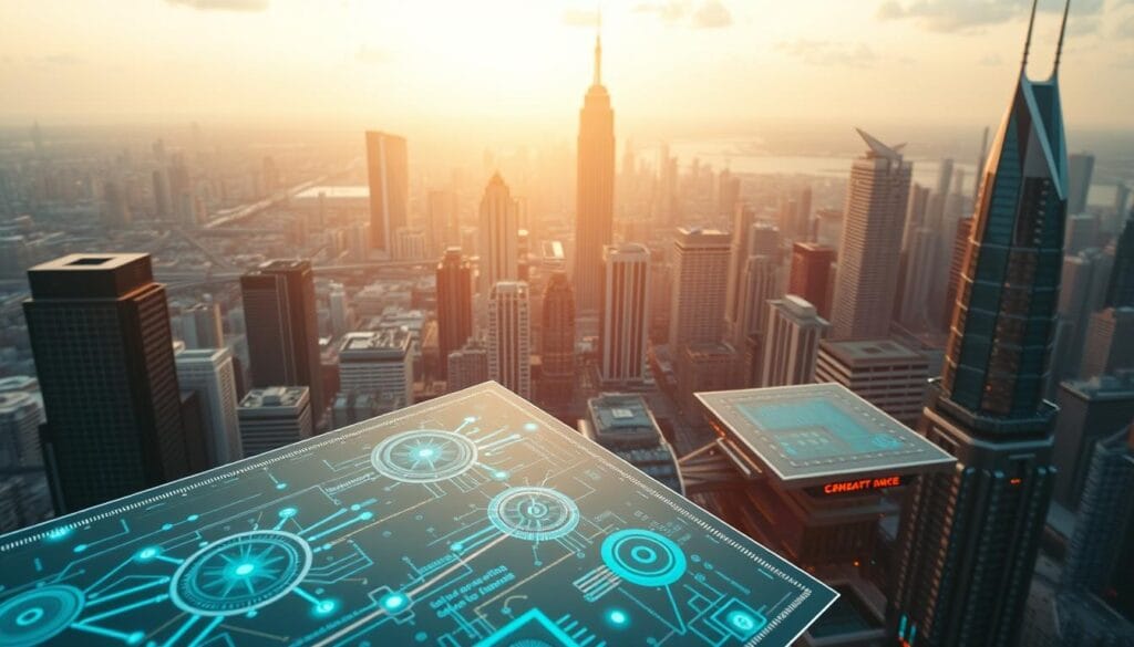 A dynamic, immersive scene showcasing the future of decentralized finance. In the foreground, a holographic display depicts intricate blockchain ledgers, transaction flows, and smart contract visualizations. In the middle ground, sleek, futuristic interfaces and dashboards allow users to seamlessly interact with DeFi platforms, managing their digital assets and investments. The background features a sprawling cityscape, its skyscrapers and infrastructure blending cutting-edge architecture with a pervasive technological integration. Warm, diffused lighting casts a subtle glow, creating an atmosphere of innovation, efficiency, and financial empowerment. The overall composition conveys the transformative impact of decentralized finance on the modern financial landscape. A dynamic, immersive scene showcasing the future of decentralized finance. In the foreground, a holographic display depicts intricate blockchain ledgers, transaction flows, and smart contract visualizations. In the middle ground, sleek, futuristic interfaces and dashboards allow users to seamlessly interact with DeFi platforms, managing their digital assets and investments. The background features a sprawling cityscape, its skyscrapers and infrastructure blending cutting-edge architecture with a pervasive technological integration. Warm, diffused lighting casts a subtle glow, creating an atmosphere of innovation, efficiency, and financial empowerment. The overall composition conveys the transformative impact of decentralized finance on the modern financial landscape.