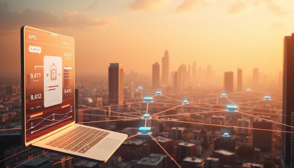A dynamic integration of blockchain and payment systems, captured in a digital landscape. In the foreground, a sleek, minimalist interface showcases seamless transaction flows, with blockchain-powered security and transparency. The middle ground features interconnected API gateways, transferring data and value across various financial platforms. In the background, a futuristic cityscape hints at the widespread adoption of these decentralized payment solutions, powered by cutting-edge blockchain technology. Warm lighting casts an air of innovation and efficiency, while a subtle haze suggests the complexity of this emerging fintech ecosystem. A dynamic integration of blockchain and payment systems, captured in a digital landscape. In the foreground, a sleek, minimalist interface showcases seamless transaction flows, with blockchain-powered security and transparency. The middle ground features interconnected API gateways, transferring data and value across various financial platforms. In the background, a futuristic cityscape hints at the widespread adoption of these decentralized payment solutions, powered by cutting-edge blockchain technology. Warm lighting casts an air of innovation and efficiency, while a subtle haze suggests the complexity of this emerging fintech ecosystem.