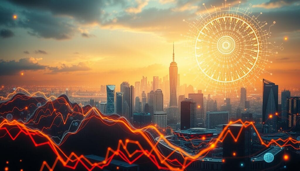 A dynamic landscape of financial data evolution unfolds in this visually captivating image. The foreground features a vibrant array of line graphs, charts, and infographics, meticulously rendered to illustrate the intricate patterns and trends of the open banking landscape. The middle ground showcases a futuristic city skyline, where towering skyscrapers and cutting-edge architectural marvels reflect the rapid technological advancements transforming the financial industry. In the background, a vibrant, holographic data network pulses with energy, symbolizing the seamless integration of data and innovation that will shape the open banking ecosystem of 2025. The image is bathed in a warm, golden light, conveying a sense of progress, opportunity, and the promise of a more connected, transparent, and efficient financial future. A dynamic landscape of financial data evolution unfolds in this visually captivating image. The foreground features a vibrant array of line graphs, charts, and infographics, meticulously rendered to illustrate the intricate patterns and trends of the open banking landscape. The middle ground showcases a futuristic city skyline, where towering skyscrapers and cutting-edge architectural marvels reflect the rapid technological advancements transforming the financial industry. In the background, a vibrant, holographic data network pulses with energy, symbolizing the seamless integration of data and innovation that will shape the open banking ecosystem of 2025. The image is bathed in a warm, golden light, conveying a sense of progress, opportunity, and the promise of a more connected, transparent, and efficient financial future.