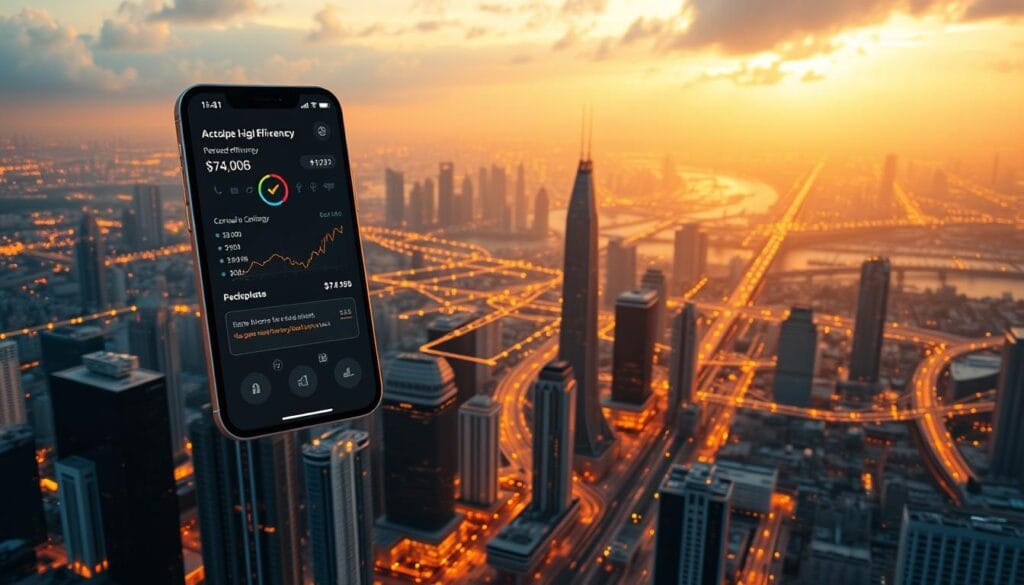 A futuristic cityscape bathed in a warm, golden glow of blockchain-powered efficiency. In the foreground, a sleek, minimalist financial app interface hovers over a bustling metropolis, its skyscrapers and infrastructure seamlessly integrated with cutting-edge blockchain technology. The middle ground features a network of interconnected nodes, their data flows visualized as glowing lines of energy, symbolizing the secure, decentralized nature of the blockchain system. In the background, a vast, ethereal landscape of blockchain-enabled personal finance tools and services unfolds, their seamless integration with everyday life hinting at the transformative power of this emergent technology. A futuristic cityscape bathed in a warm, golden glow of blockchain-powered efficiency. In the foreground, a sleek, minimalist financial app interface hovers over a bustling metropolis, its skyscrapers and infrastructure seamlessly integrated with cutting-edge blockchain technology. The middle ground features a network of interconnected nodes, their data flows visualized as glowing lines of energy, symbolizing the secure, decentralized nature of the blockchain system. In the background, a vast, ethereal landscape of blockchain-enabled personal finance tools and services unfolds, their seamless integration with everyday life hinting at the transformative power of this emergent technology.