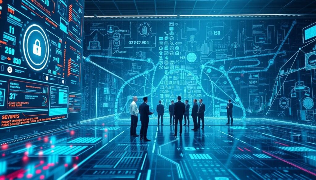 A futuristic digital landscape where AI-powered fraud prevention systems take center stage. In the foreground, intricate data visualizations and virtual security checkpoints monitor transactions in real-time. In the middle ground, a team of analysts scrutinizes anomalies, leveraging machine learning algorithms to identify emerging threats. The background is a mosaic of encrypted blockchain networks, biometric authentication, and advanced cryptography, creating a layered defense against sophisticated fraud attempts. Soft, diffused lighting casts an air of technological sophistication, while the overall composition conveys a sense of confidence in the evolving fraud prevention landscape. A futuristic digital landscape where AI-powered fraud prevention systems take center stage. In the foreground, intricate data visualizations and virtual security checkpoints monitor transactions in real-time. In the middle ground, a team of analysts scrutinizes anomalies, leveraging machine learning algorithms to identify emerging threats. The background is a mosaic of encrypted blockchain networks, biometric authentication, and advanced cryptography, creating a layered defense against sophisticated fraud attempts. Soft, diffused lighting casts an air of technological sophistication, while the overall composition conveys a sense of confidence in the evolving fraud prevention landscape.