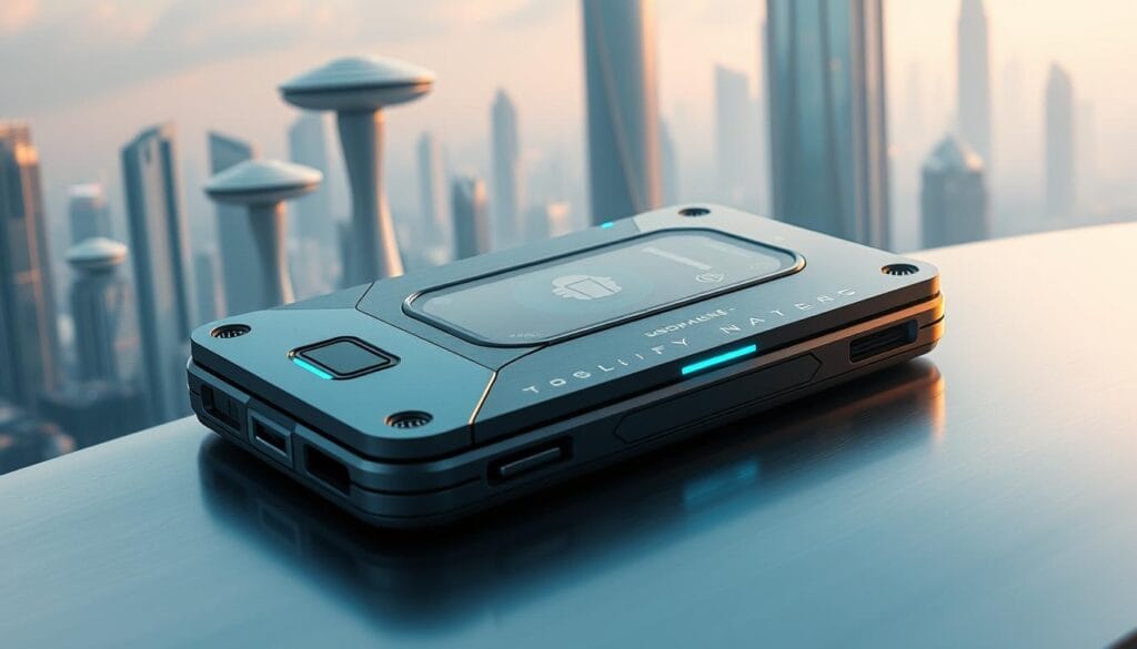 A futuristic, secure cryptocurrency wallet resting on a sleek, metallic surface. The wallet's exterior is made of titanium alloy, with a biometric sensor and a holographic display. Soft, blue-tinted lighting illuminates the scene, creating an aura of advanced technology and digital security. In the background, a cityscape of towering skyscrapers and floating transport modules reflects the wallet's place in the cutting-edge world of 2025 finance. The composition emphasizes the wallet's solid, reliable construction and the user's peace of mind in safeguarding their digital assets. A futuristic, secure cryptocurrency wallet resting on a sleek, metallic surface. The wallet's exterior is made of titanium alloy, with a biometric sensor and a holographic display. Soft, blue-tinted lighting illuminates the scene, creating an aura of advanced technology and digital security. In the background, a cityscape of towering skyscrapers and floating transport modules reflects the wallet's place in the cutting-edge world of 2025 finance. The composition emphasizes the wallet's solid, reliable construction and the user's peace of mind in safeguarding their digital assets.