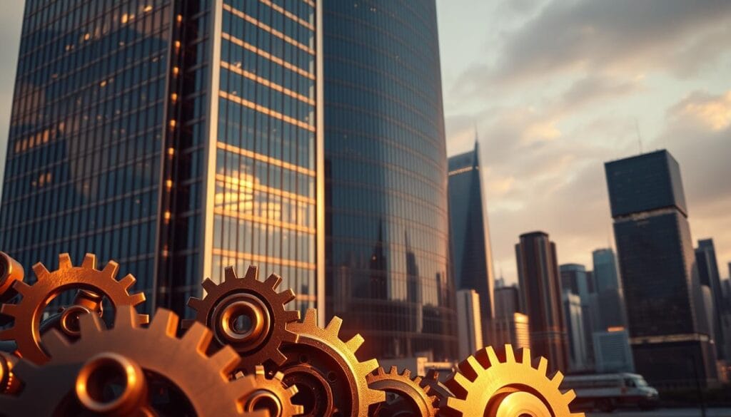 A gleaming metallic office building stands tall, its reflective facade casting a sense of authority and order. In the foreground, a series of interconnected gears and cogs symbolize the intricate mechanisms of regulatory compliance standards. The middle ground features a cityscape of skyscrapers, representing the global scope of these guidelines. Warm, directional lighting illuminates the scene, creating a mood of professionalism and reliability. The overall composition conveys the importance of adhering to strict protocols in the ever-evolving world of digital identity verification within the banking sector. A gleaming metallic office building stands tall, its reflective facade casting a sense of authority and order. In the foreground, a series of interconnected gears and cogs symbolize the intricate mechanisms of regulatory compliance standards. The middle ground features a cityscape of skyscrapers, representing the global scope of these guidelines. Warm, directional lighting illuminates the scene, creating a mood of professionalism and reliability. The overall composition conveys the importance of adhering to strict protocols in the ever-evolving world of digital identity verification within the banking sector.