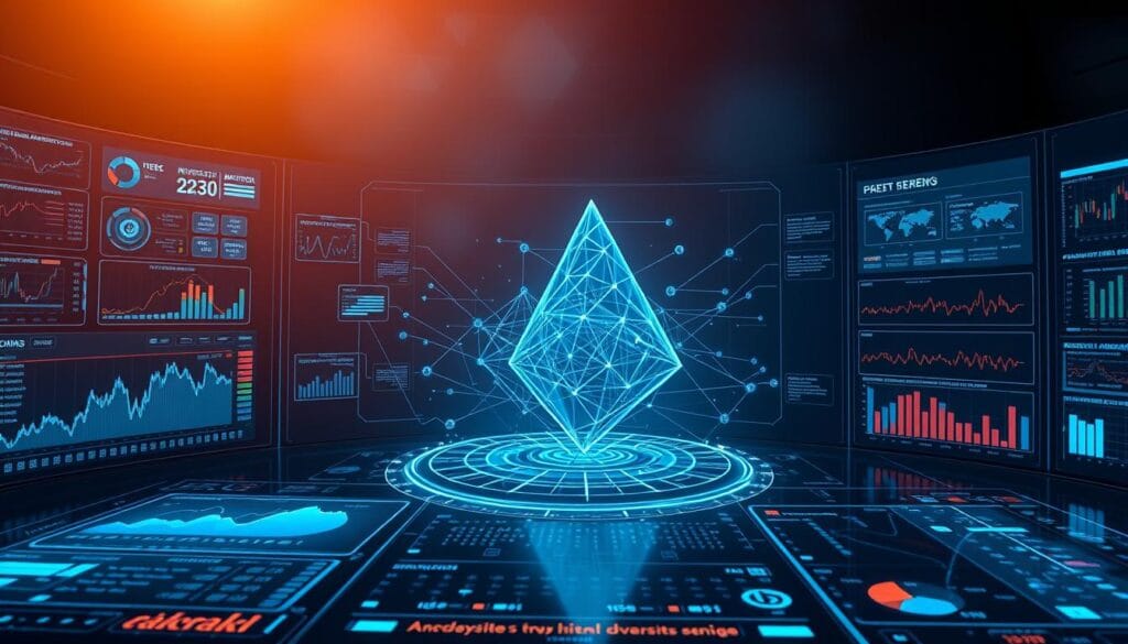 A high-tech control panel featuring a holographic display of dynamic investment models, algorithms, and market data. The foreground showcases sleek, touch-sensitive interfaces with real-time portfolio analytics, risk management tools, and AI-driven investment strategies. In the middle ground, a sleek, angular 3D visualization depicts interconnected networks of financial data and machine learning algorithms. The background is shrouded in a moody, atmospheric lighting, creating a sense of advanced, futuristic technology shaping the modern investment landscape. A high-tech control panel featuring a holographic display of dynamic investment models, algorithms, and market data. The foreground showcases sleek, touch-sensitive interfaces with real-time portfolio analytics, risk management tools, and AI-driven investment strategies. In the middle ground, a sleek, angular 3D visualization depicts interconnected networks of financial data and machine learning algorithms. The background is shrouded in a moody, atmospheric lighting, creating a sense of advanced, futuristic technology shaping the modern investment landscape.