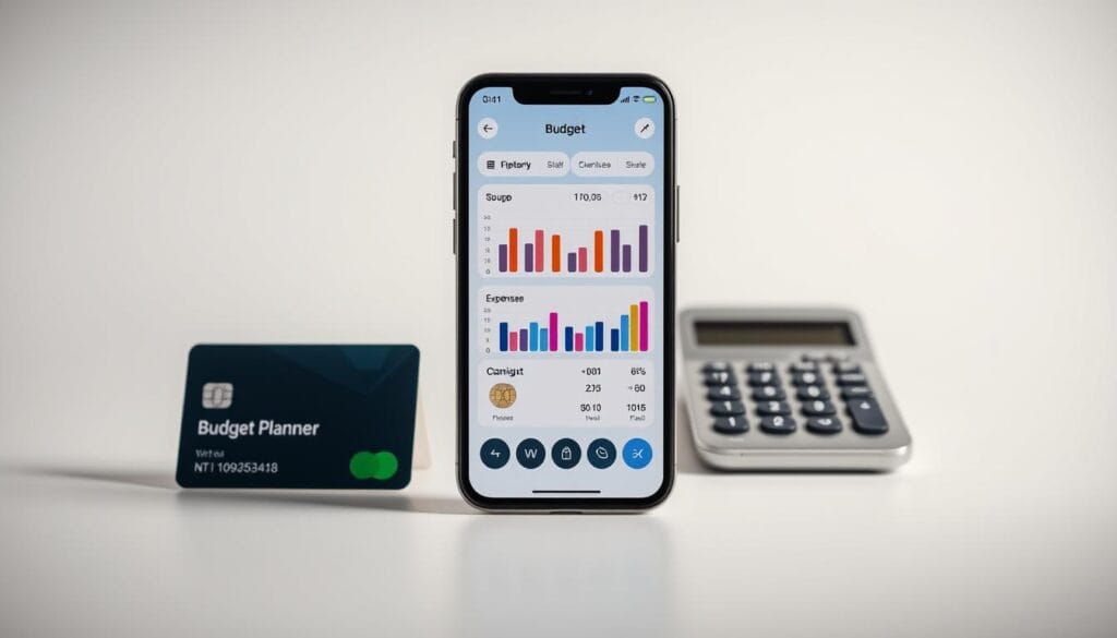 A meticulously crafted set of personal finance tools arranged in a visually striking composition. In the foreground, a sleek mobile device displays a digital budget planner, its interface intuitively designed with colorful graphs and intuitive controls. In the middle ground, a stylized credit card and a modern calculator symbolize the essential tools for managing expenses and income. The background features a minimalist, high-contrast backdrop, highlighting the technological sophistication of these innovative budgeting solutions. Crisp lighting and a subtle depth of field create a sense of depth and professionalism, reflecting the transformative power of these fintech tools in the realm of personal finance. A meticulously crafted set of personal finance tools arranged in a visually striking composition. In the foreground, a sleek mobile device displays a digital budget planner, its interface intuitively designed with colorful graphs and intuitive controls. In the middle ground, a stylized credit card and a modern calculator symbolize the essential tools for managing expenses and income. The background features a minimalist, high-contrast backdrop, highlighting the technological sophistication of these innovative budgeting solutions. Crisp lighting and a subtle depth of field create a sense of depth and professionalism, reflecting the transformative power of these fintech tools in the realm of personal finance.