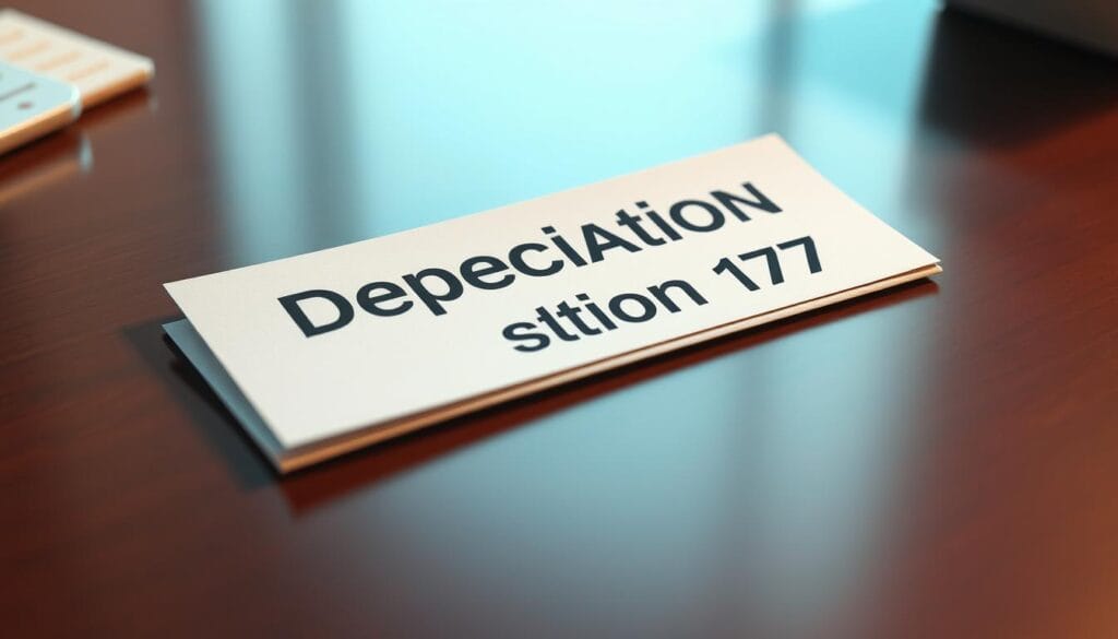 A meticulously rendered, high-detailed 3D illustration of the "Depreciation Deductions Section 179" on a polished, reflective desk surface. The section is depicted as a physical, tangible document with clean lines, sharp edges, and a professional, authoritative appearance. The lighting is crisp and directional, casting subtle shadows that accentuate the depth and materiality of the document. The overall scene conveys a sense of financial expertise, organization, and attention to detail, perfectly suited to illustrate the "Maximizing Depreciation Deductions and Sec. 179" section of the article. A meticulously rendered, high-detailed 3D illustration of the "Depreciation Deductions Section 179" on a polished, reflective desk surface. The section is depicted as a physical, tangible document with clean lines, sharp edges, and a professional, authoritative appearance. The lighting is crisp and directional, casting subtle shadows that accentuate the depth and materiality of the document. The overall scene conveys a sense of financial expertise, organization, and attention to detail, perfectly suited to illustrate the "Maximizing Depreciation Deductions and Sec. 179" section of the article.