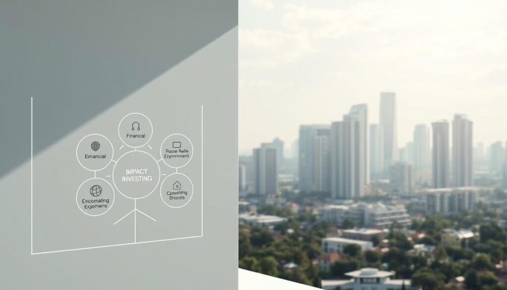 A minimalist, architectural illustration of an impact investing framework. The foreground depicts a clean, geometric layout of various interconnected elements - financial, social, and environmental - in a balanced, harmonious composition. The middle ground shows a cityscape with modern, sustainable buildings in the background, conveying a sense of technological innovation and progress. The lighting is soft, directional, and creates subtle shadows, highlighting the three-dimensional quality of the scene. The overall mood is one of clarity, precision, and forward-thinking optimism, reflecting the transformative potential of impact investing for social enterprises. A minimalist, architectural illustration of an impact investing framework. The foreground depicts a clean, geometric layout of various interconnected elements - financial, social, and environmental - in a balanced, harmonious composition. The middle ground shows a cityscape with modern, sustainable buildings in the background, conveying a sense of technological innovation and progress. The lighting is soft, directional, and creates subtle shadows, highlighting the three-dimensional quality of the scene. The overall mood is one of clarity, precision, and forward-thinking optimism, reflecting the transformative potential of impact investing for social enterprises.