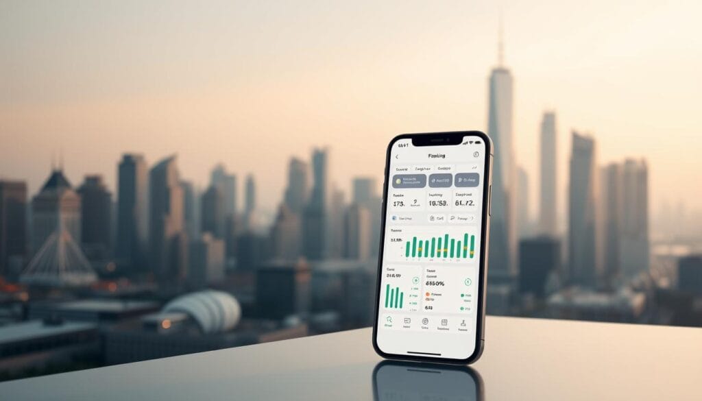 A modern, minimalist fintech platform with a sleek user interface. In the foreground, a mobile device displays a comprehensive financial dashboard, showcasing various services like budgeting, investing, and loan management. The middle ground features abstract geometric shapes and icons representing different financial tools. In the background, a cityscape with towering skyscrapers symbolizes the platform's global reach and capabilities. The overall scene is bathed in a warm, subdued lighting, conveying a sense of trust, reliability, and financial empowerment. A modern, minimalist fintech platform with a sleek user interface. In the foreground, a mobile device displays a comprehensive financial dashboard, showcasing various services like budgeting, investing, and loan management. The middle ground features abstract geometric shapes and icons representing different financial tools. In the background, a cityscape with towering skyscrapers symbolizes the platform's global reach and capabilities. The overall scene is bathed in a warm, subdued lighting, conveying a sense of trust, reliability, and financial empowerment.