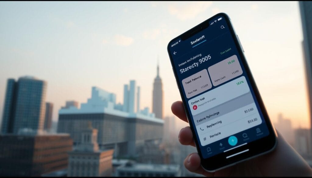 A modern mobile banking app interface showcasing innovative features for student loan management. In the foreground, a sleek smartphone display with a clean, intuitive UI presents options to track loan balances, schedule payments, and explore refinancing opportunities. The middle ground depicts a 3D visualization of loan data, highlighting key metrics like interest rates and repayment timelines. In the background, a minimalist cityscape sets the scene, conveying a sense of urban progress and financial empowerment. The overall mood is one of technological sophistication, fiscal responsibility, and a vision for the future of student loan management. A modern mobile banking app interface showcasing innovative features for student loan management. In the foreground, a sleek smartphone display with a clean, intuitive UI presents options to track loan balances, schedule payments, and explore refinancing opportunities. The middle ground depicts a 3D visualization of loan data, highlighting key metrics like interest rates and repayment timelines. In the background, a minimalist cityscape sets the scene, conveying a sense of urban progress and financial empowerment. The overall mood is one of technological sophistication, fiscal responsibility, and a vision for the future of student loan management.