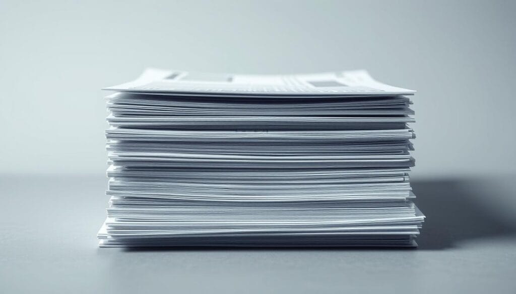 A neatly organized stack of cryptocurrency tax forms, with a contemporary and professional design. The forms are presented against a clean, minimalist background with subtle gray tones, creating a sense of order and clarity. The lighting is soft and diffused, highlighting the crisp edges and precise details of the documents. The composition places the tax forms prominently in the center, conveying the importance of this financial documentation. The overall mood is one of diligence, attention to detail, and a clear, organized approach to cryptocurrency tax reporting.